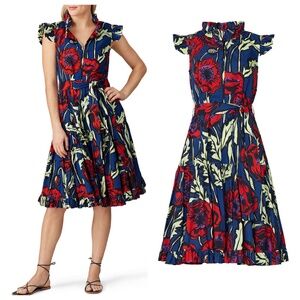 La DoubleJ Short and Sassy Red Blue Cotton Poplin Fit Flare Mini Dress SMALL